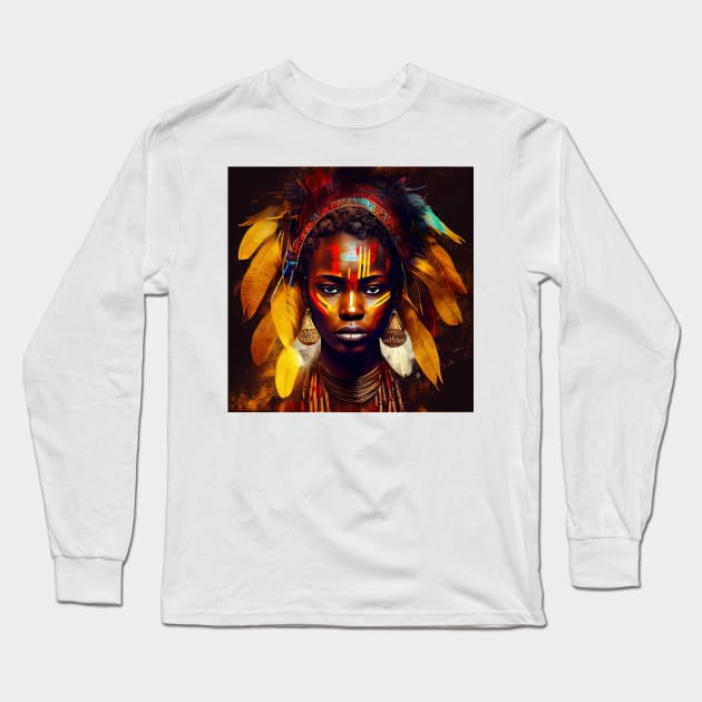 Powerful African Warrior Woman #2 Long Sleeve T-Shirt by Chromatic Fusion Studio